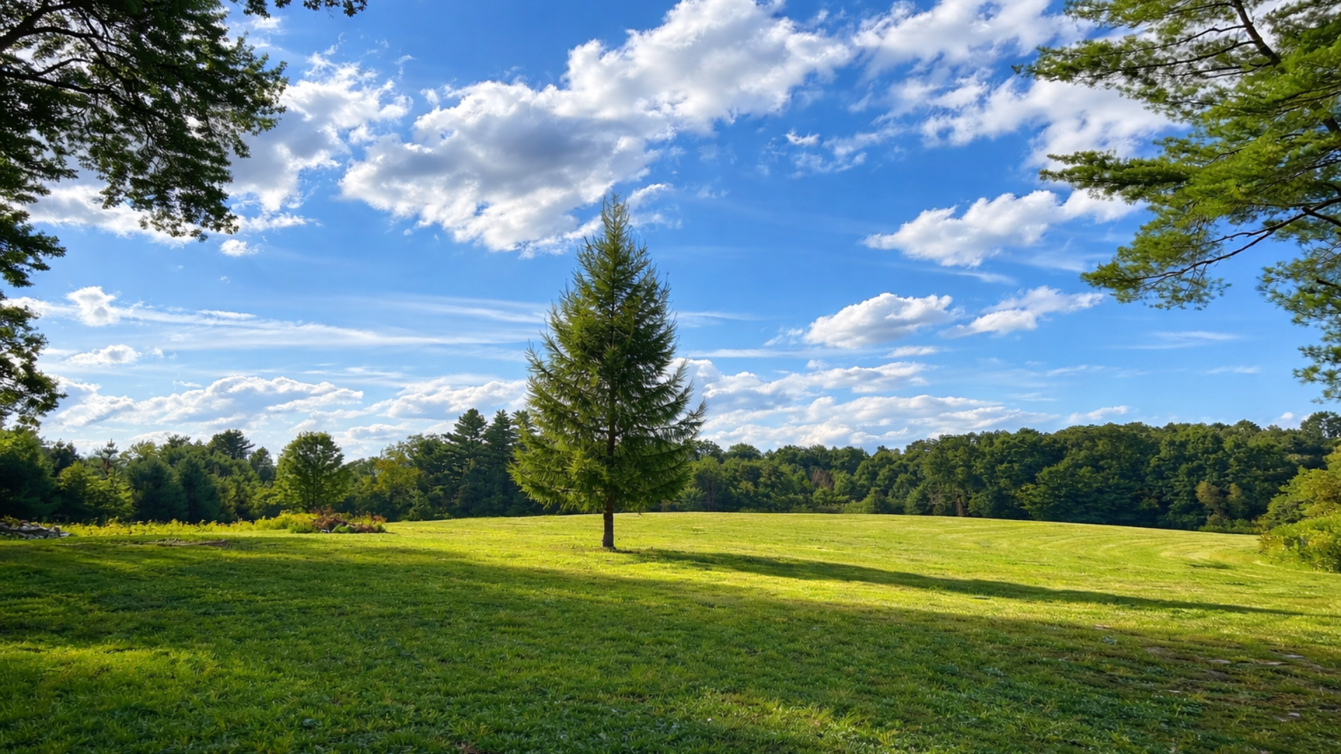 Large single larch in Amherst Farm and Forest